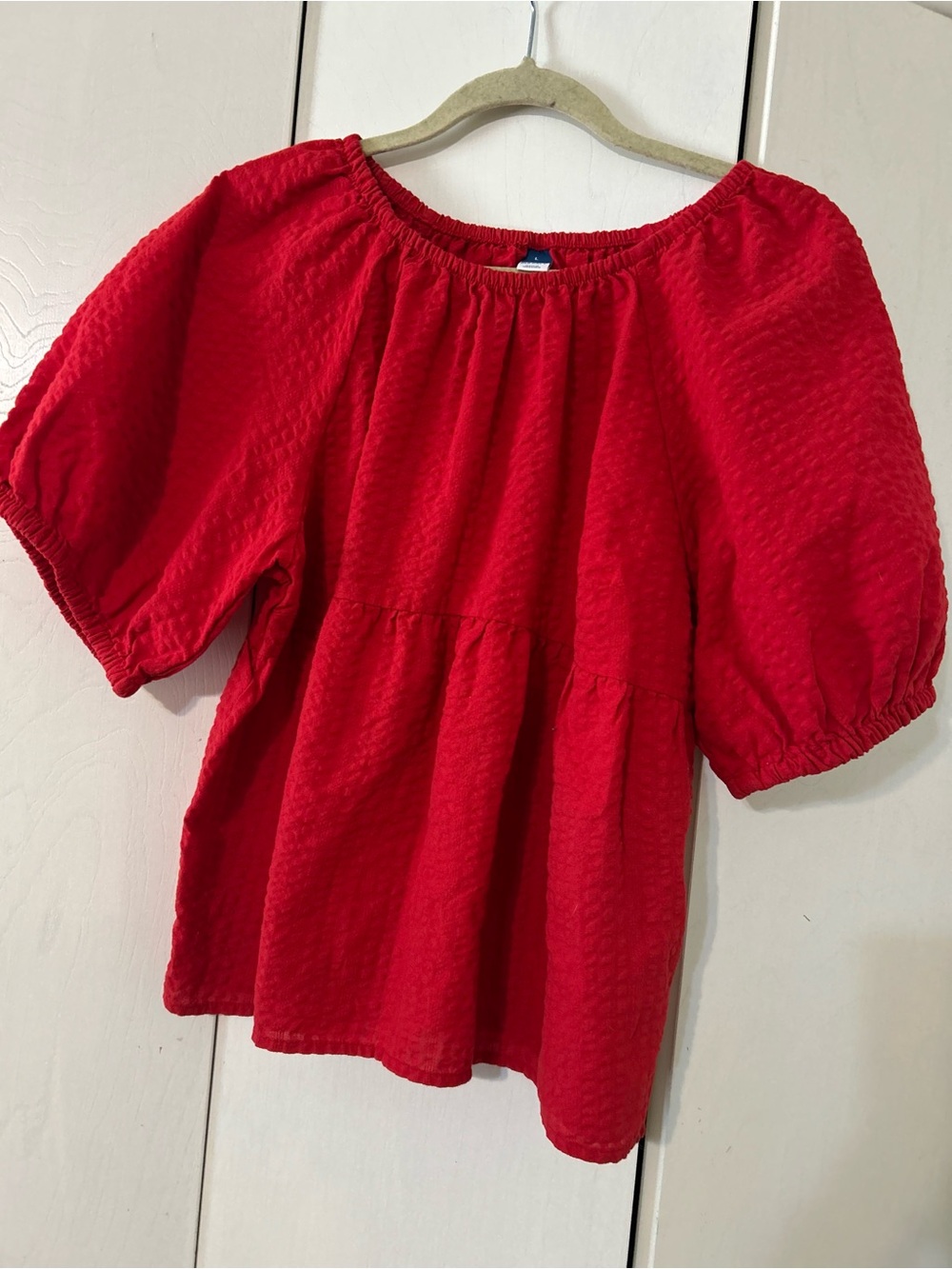 Old Navy Red Puff-Sleeve Peplum Blouse